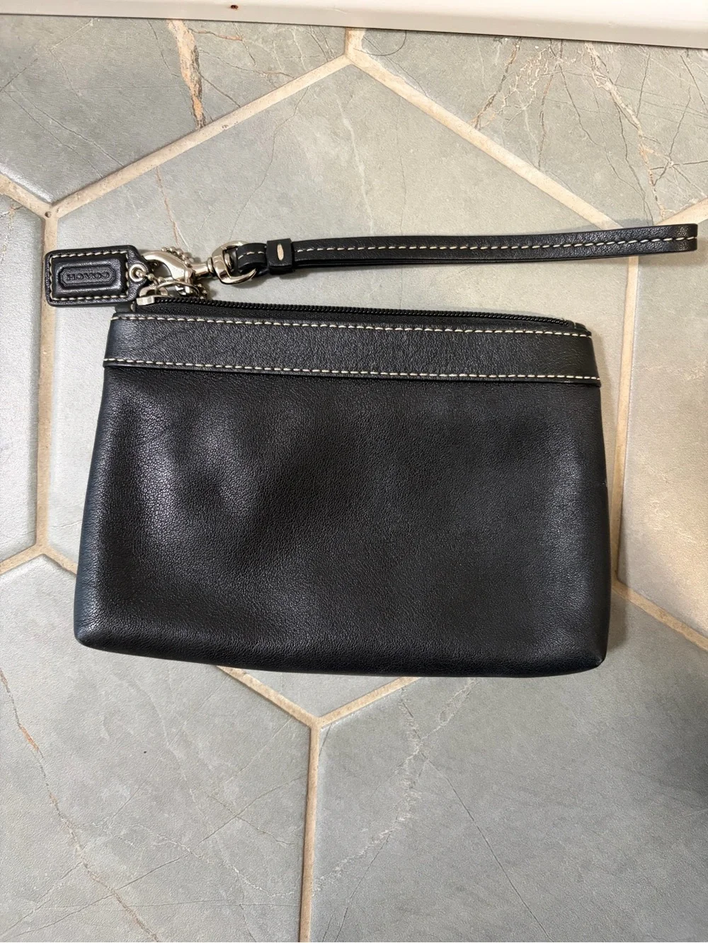 Coach Black Leather Pleated Wristlet Clutch